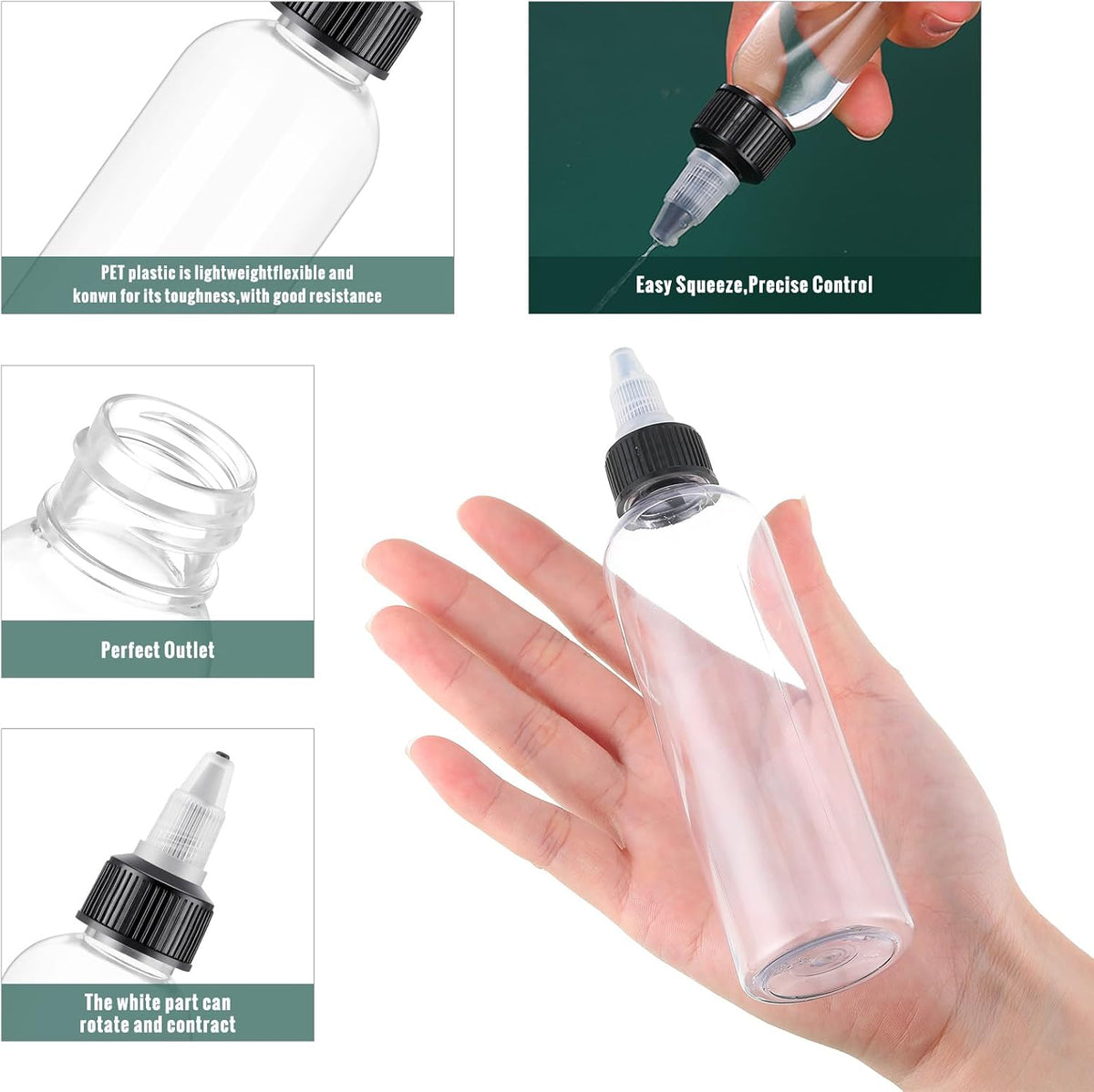 Irenare 100 Pcs 4 oz Plastic Squeeze Bottles with Top Cap Bulk, Clear
