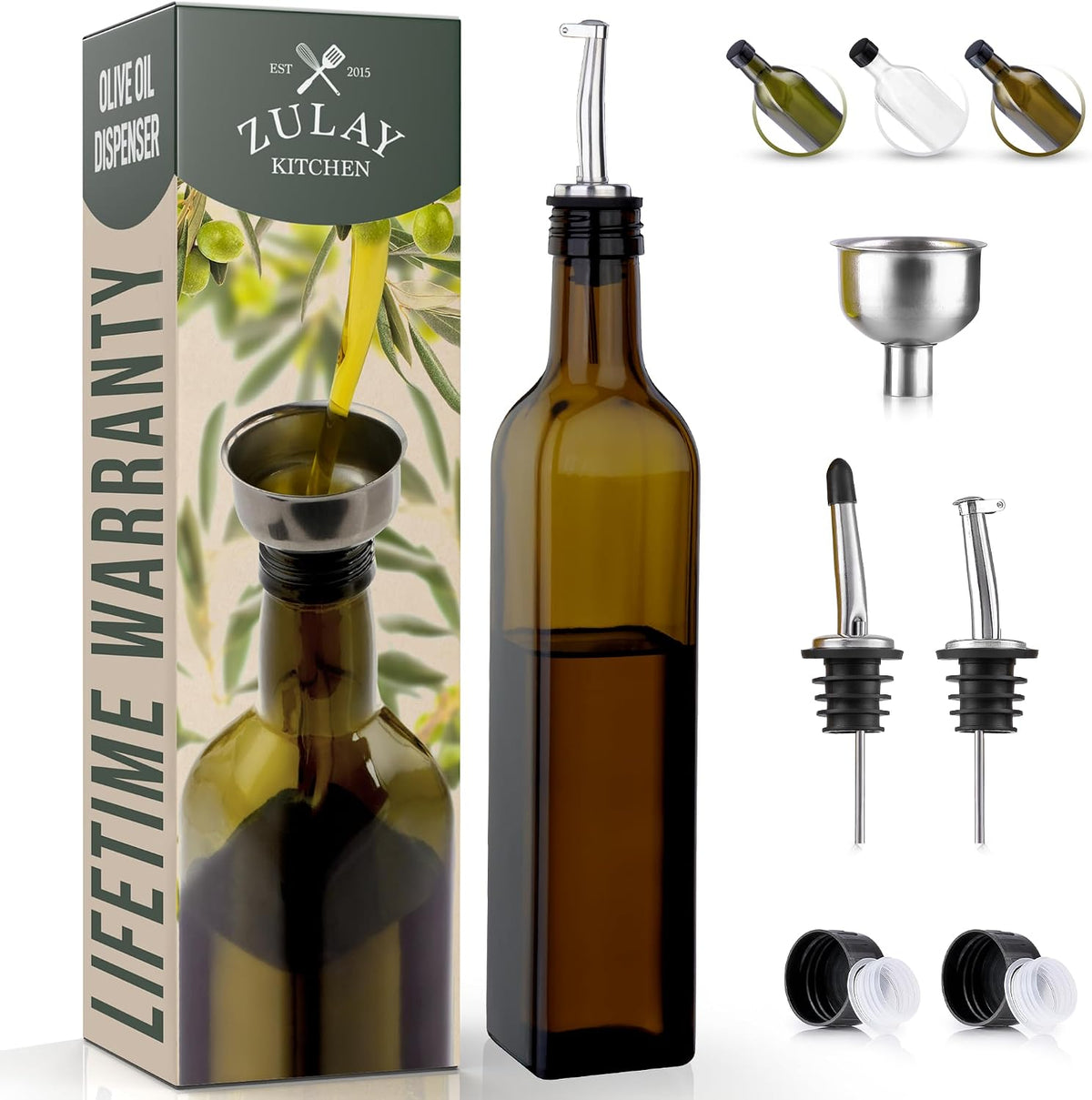 Zulay Kitchen 17oz Olive Oil Glass Dispenser Bottle