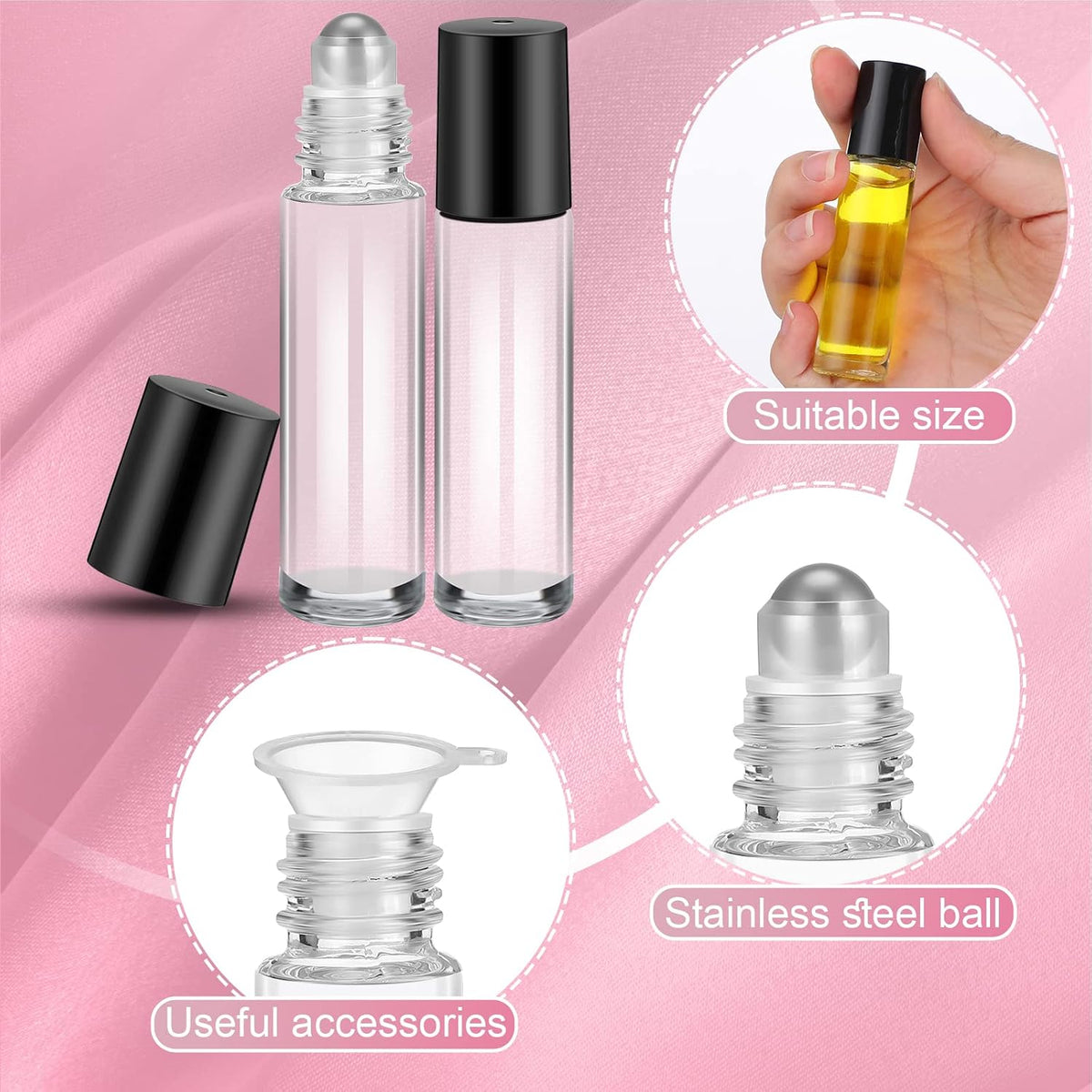 Sumind 150 Pcs Glass Essential Oil Roller Bottles 10 ml, Clear