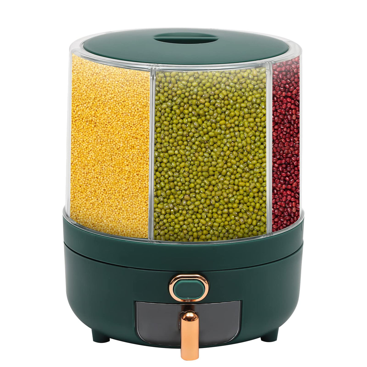 360° Rotating Grain Dispenser with 6 Grids, 27lbs Large Capacity Grain Dispenser Rotating Kitchen Storage Containers With Sealed Lid for Cereals, Oatmeal and Candy