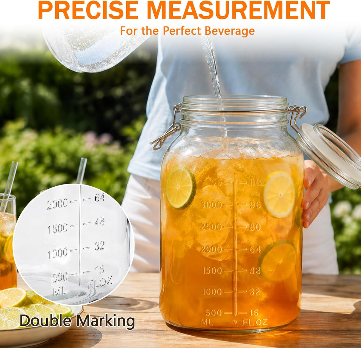 1.1 Gallon Glass Food Storage Containers with Airtight Lids, 2 Pack Large Flour Sugar Storage containers, Wide Mouth, Scoops, 8 Labels Included, Mason Jar for Pantry Organization, Pickling, Leak Proof