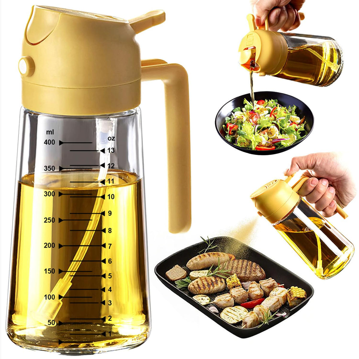 TrendPlain 16oz Olive Oil Sprayer for Cooking with Silicone Base, 2 Black