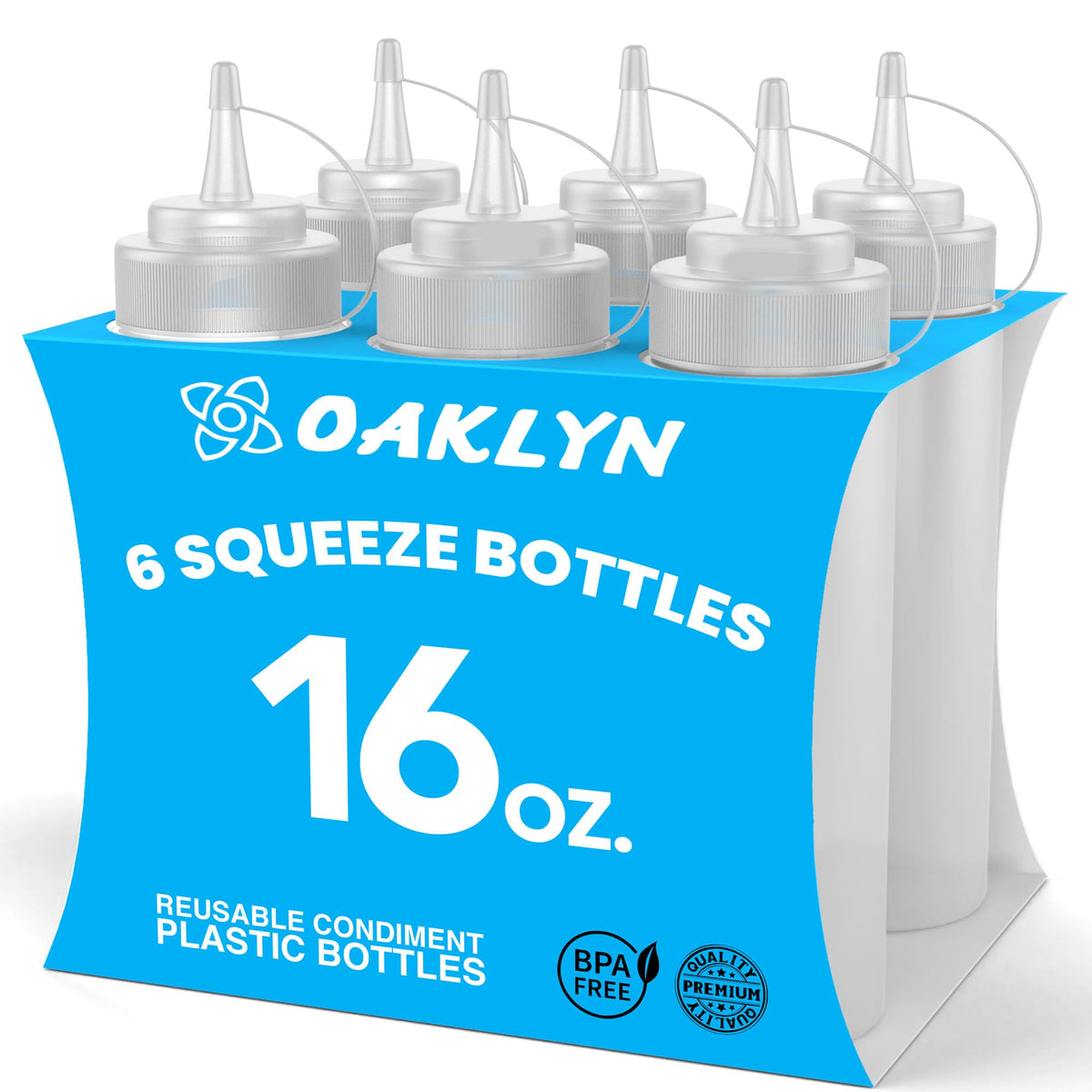 Oaklyn Squirt Bottles, BPA-Free Condiment Squeeze Bottles, 16oz, 6 Pack