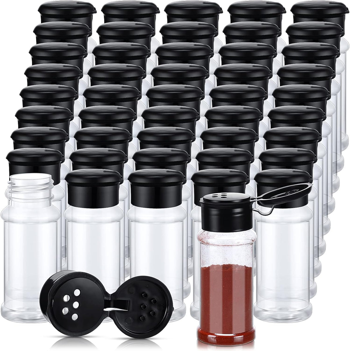 50 Pcs 3.3 Oz/ 100ml Plastic Spice Jars with Shaker Lid Seasoning Container