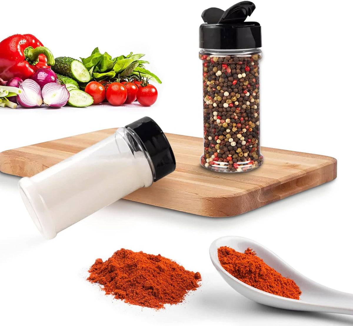 Plastic Spice Jars Bottle Containers with Black Cap, 5.5Oz, 6 Pack