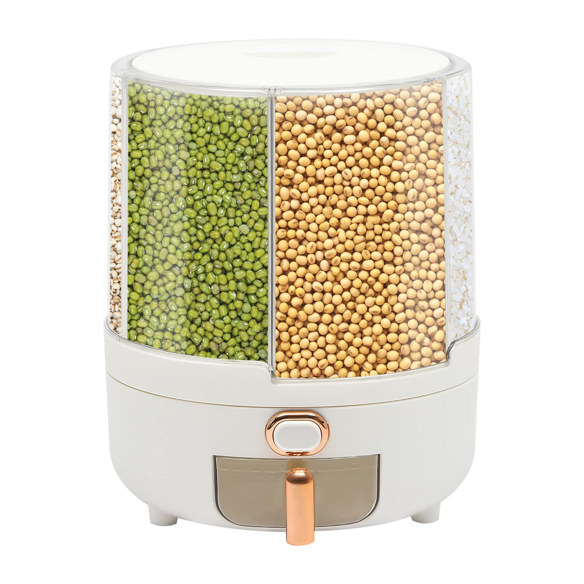 360° Rotating Grain Dispenser with 6 Grids, 27lbs Large Capacity Grain Dispenser Rotating Kitchen Storage Containers With Sealed Lid for Cereals, Oatmeal and Candy