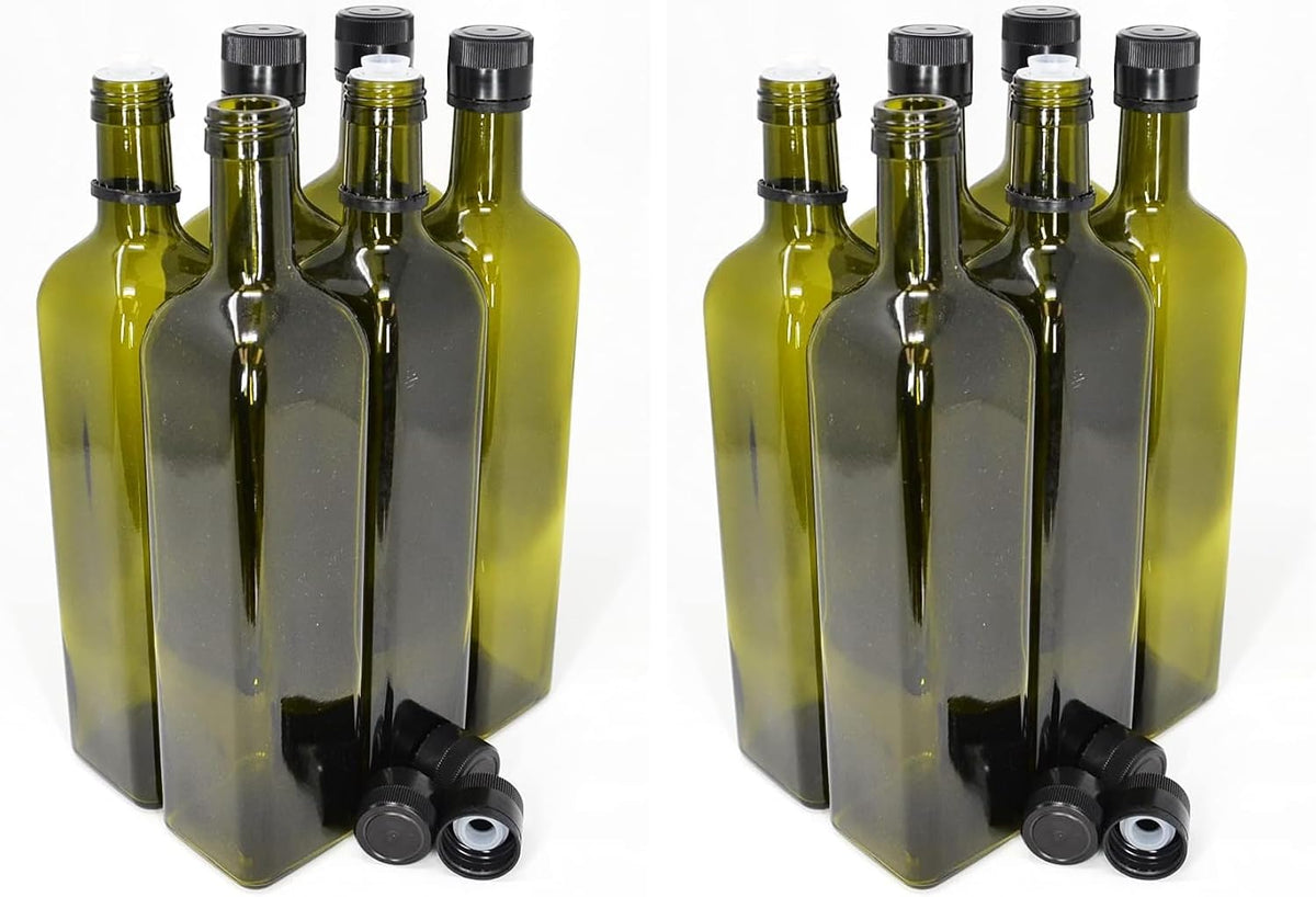 nicebottles Olive Oil Bottles with Cap & Pourer Fitment, Green, 750ml - Pack of 6