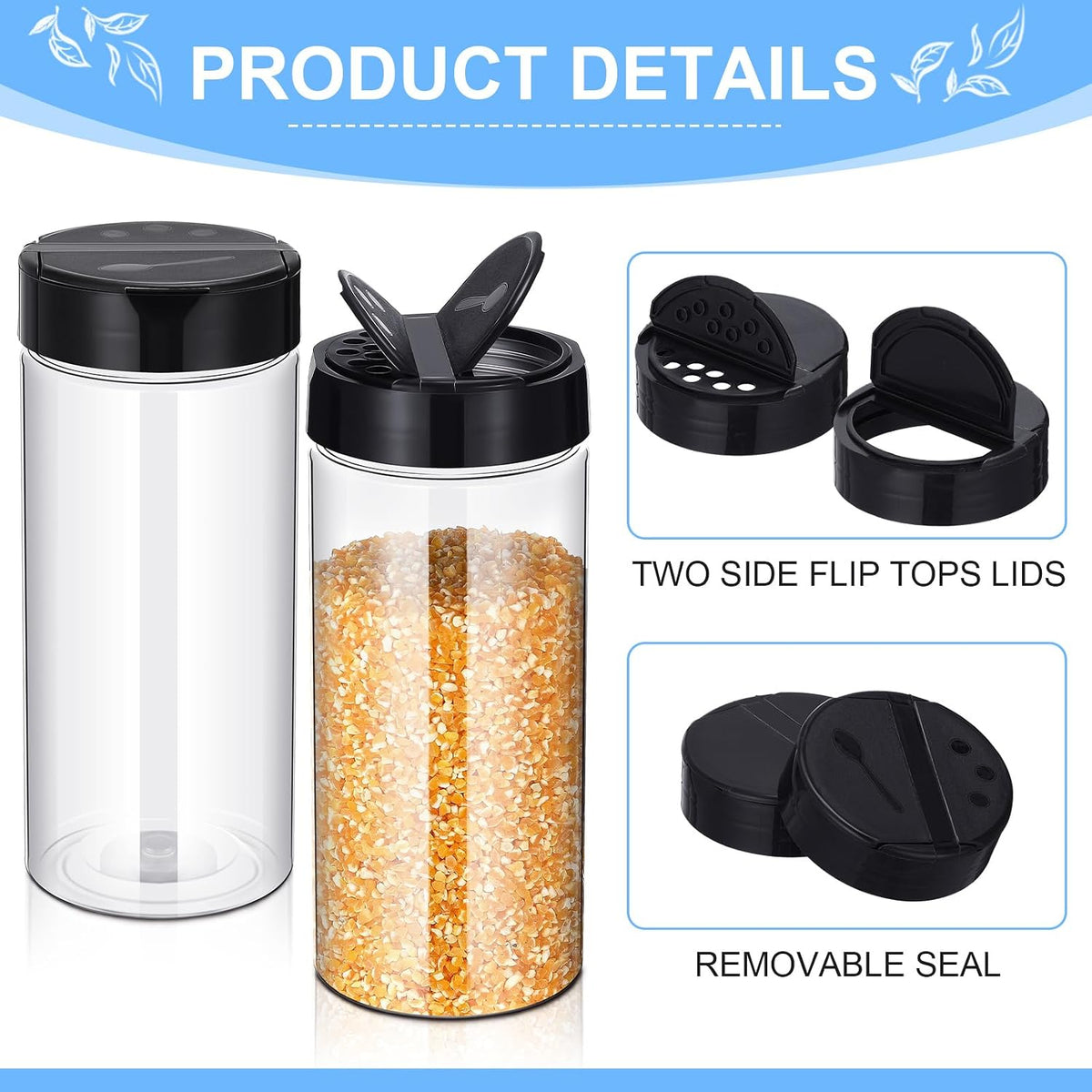 Zhehao 24 Pcs Plastic Spice Jars Clear Reusable Containers, 16 oz, Black