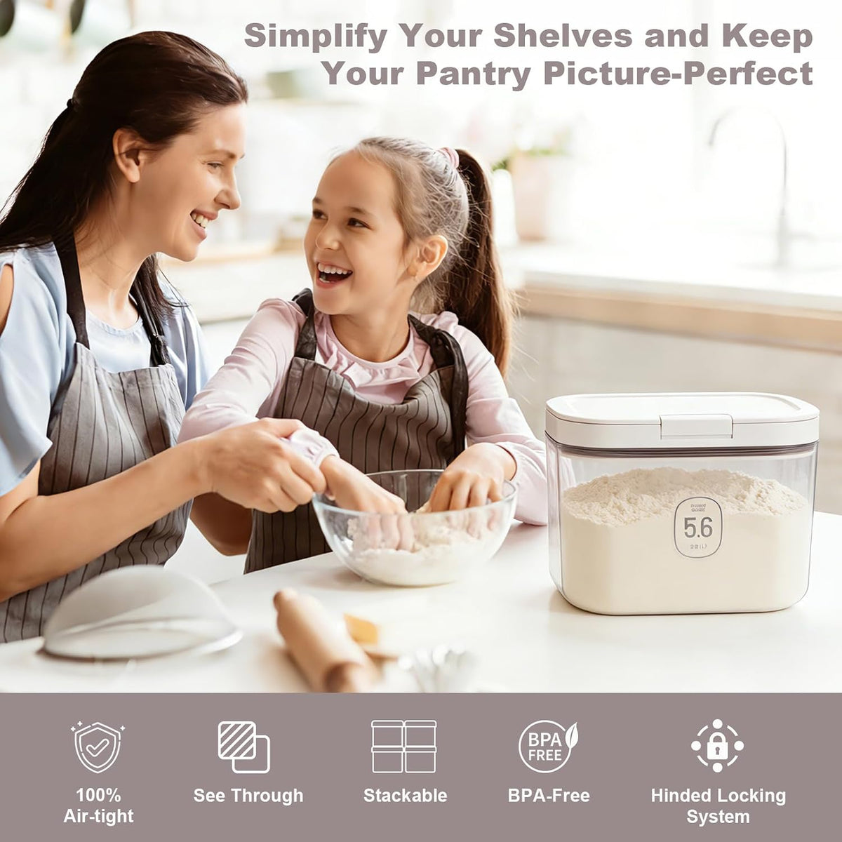 Airtight Rice Container with Measuring Cup (5.6 L / 5.92 QT)
