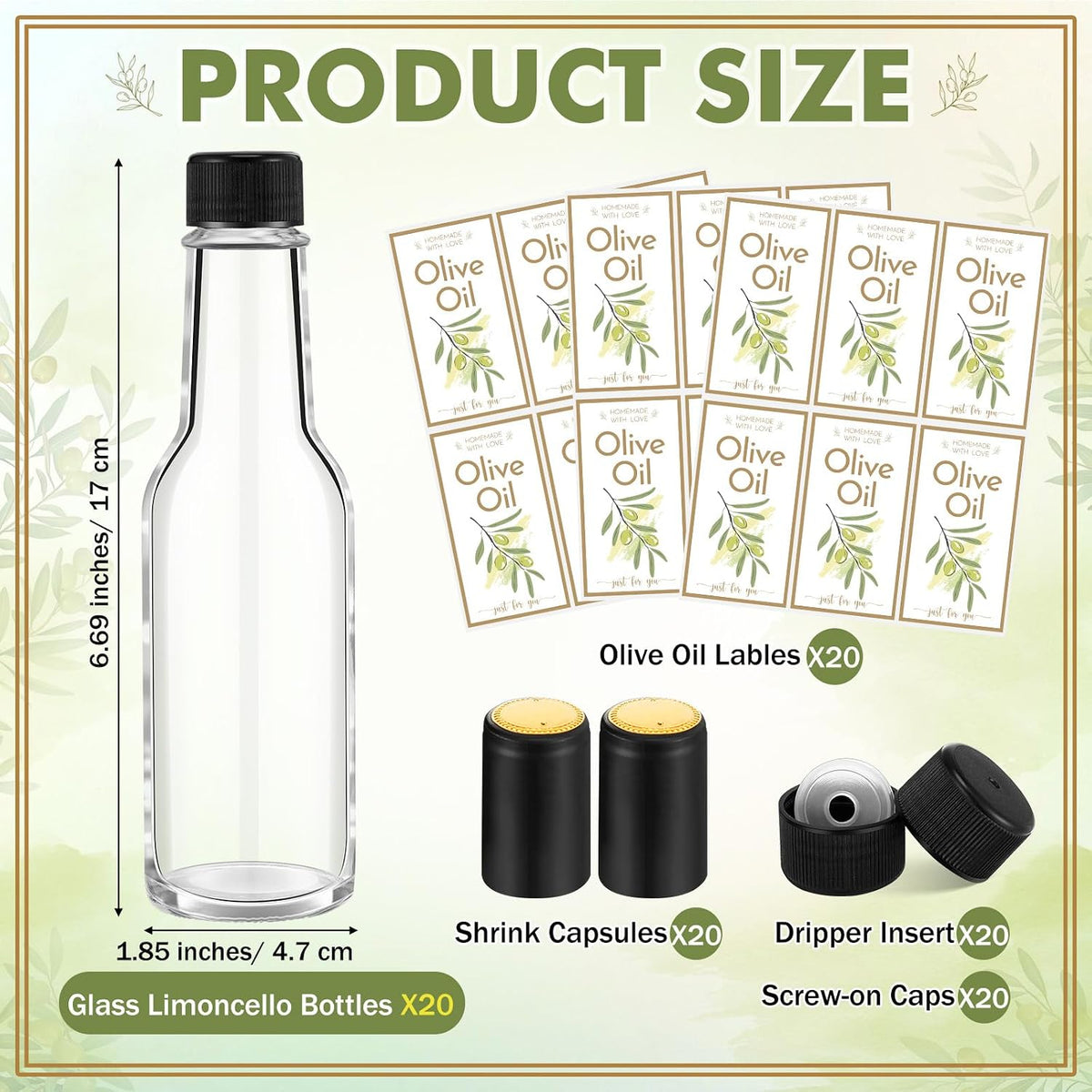 Havawish 20 Pcs 5oz Glass Olive Oil Bottles Clear with Screw Cap