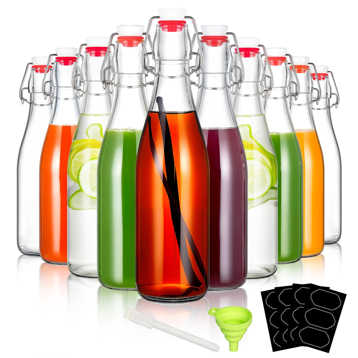 YEBODA 8 oz Clear Swing Top Glass Bottles with Airtight Lids, 9 Pack