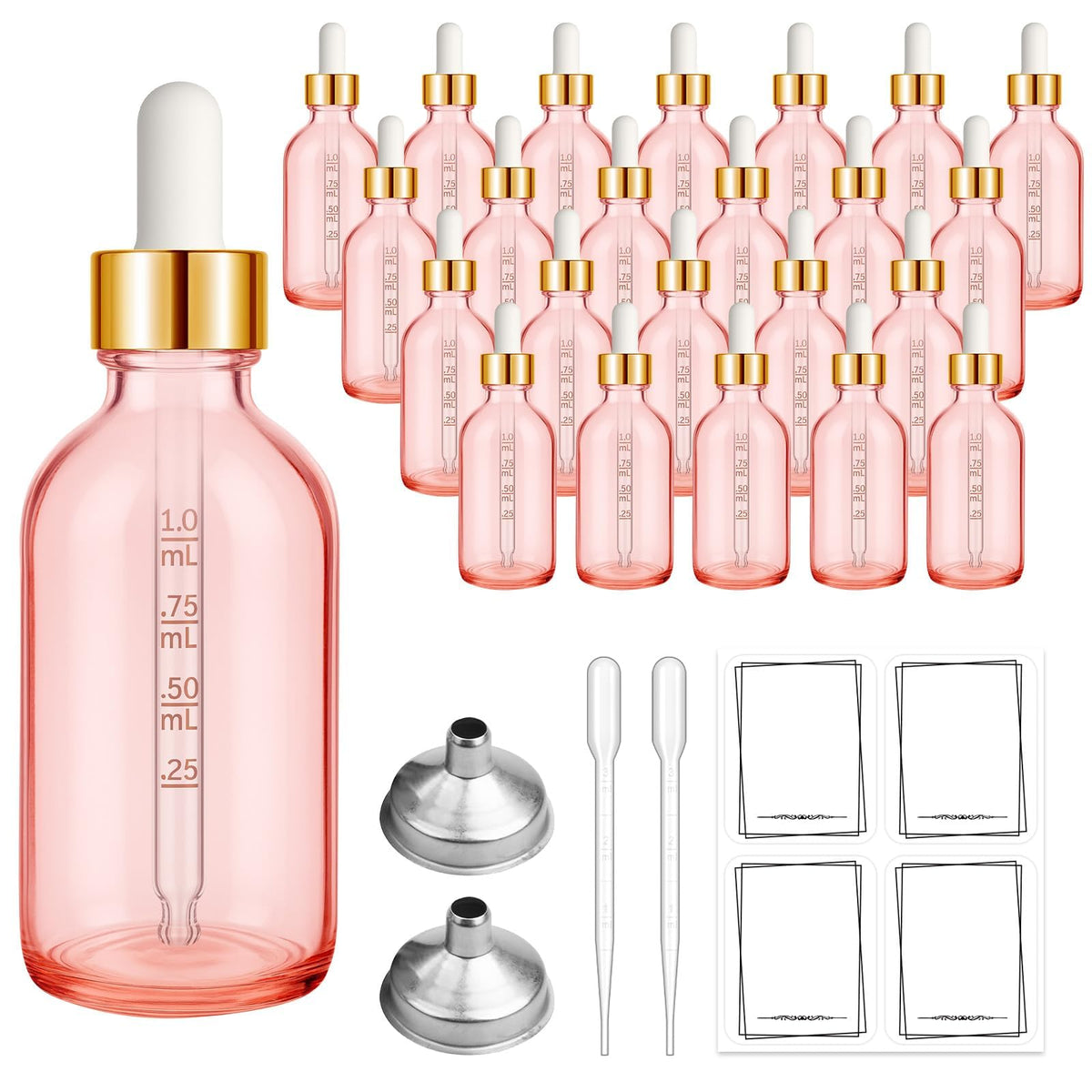 Bumobum 24 Pack 2 oz Clear Glass Dropper Bottles, 60ml Tincture Bottles