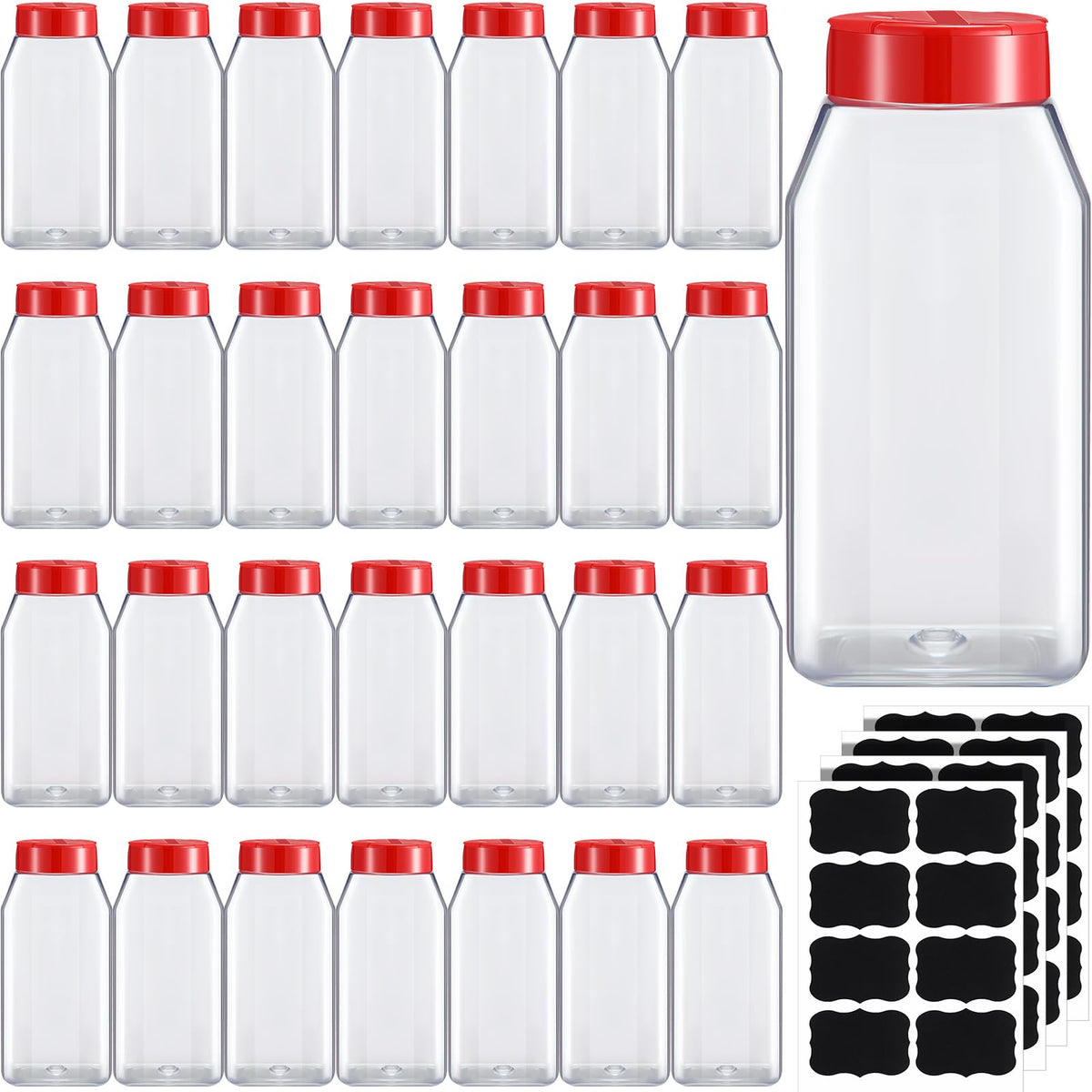 Mifoci 28 Pack 16 oz Black Plastic Spice Jars with Cap