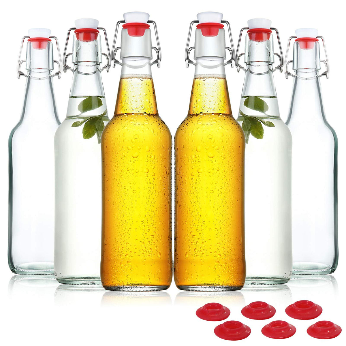 YEBODA 8 oz Clear Swing Top Glass Bottles with Airtight Lids, 9 Pack