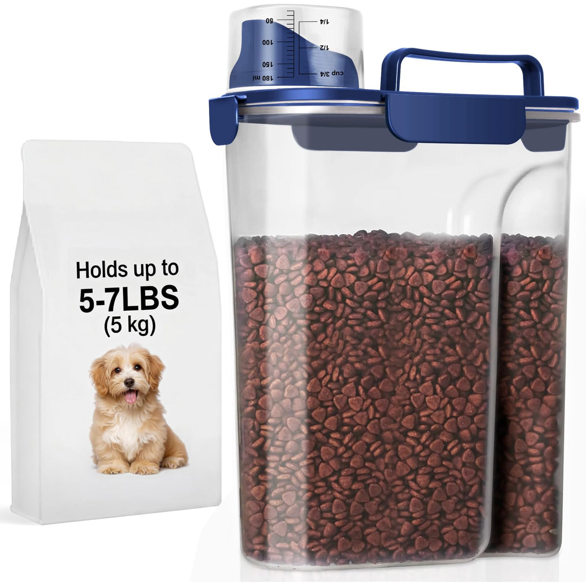 LEAWALK 5-7Lbs Dog Cat Food Storage Container with Upgraded Large Nozzle BPA-free, 4 Snap Seals Plastic Pet Food Storage Containers with Handles are Easy to Clean and Carry