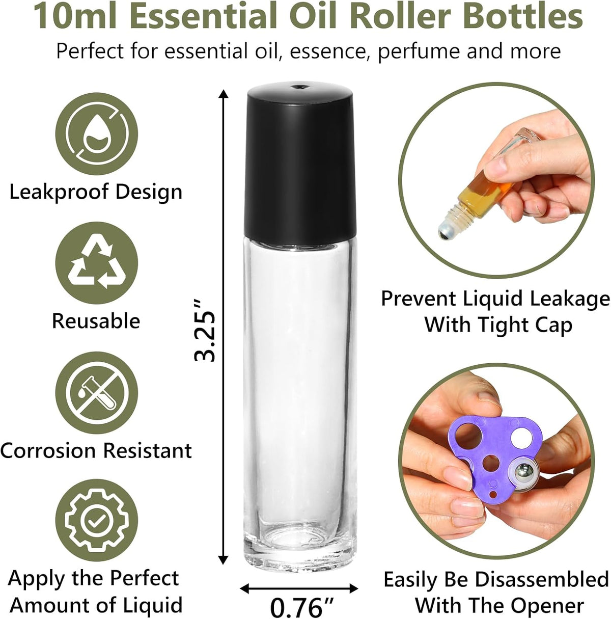KEYWING 10ml Clear Glass Roller Rottles for Essential Oils, 54 Pack