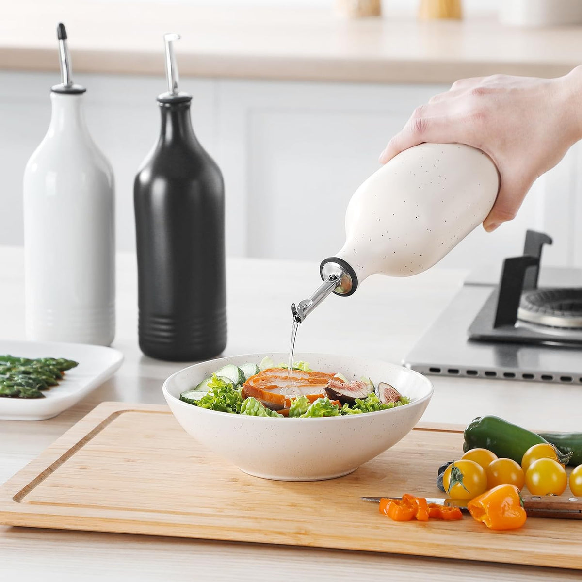 vancasso 20 Oz Ceramic Olive Oil Dispenser Bottle, Oil and Vinegar, Cream