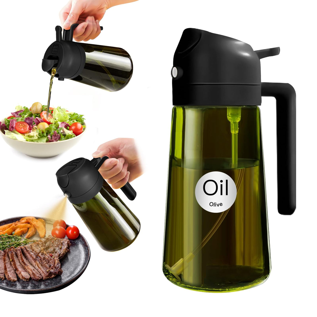 YARRAMATE 16 oz 2-in-1 Dark Glass Olive Oil Sprayer & Dispenser, BlackGreen