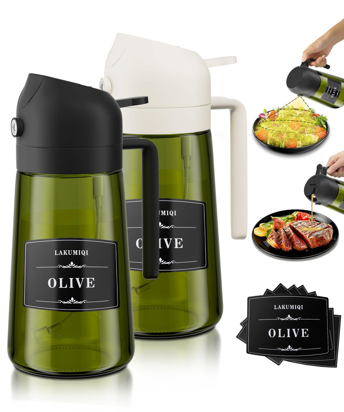 Oliver Oil Sprayer Dispenser for Cooking Bottle 16oz Dark Glass 2pcs Black