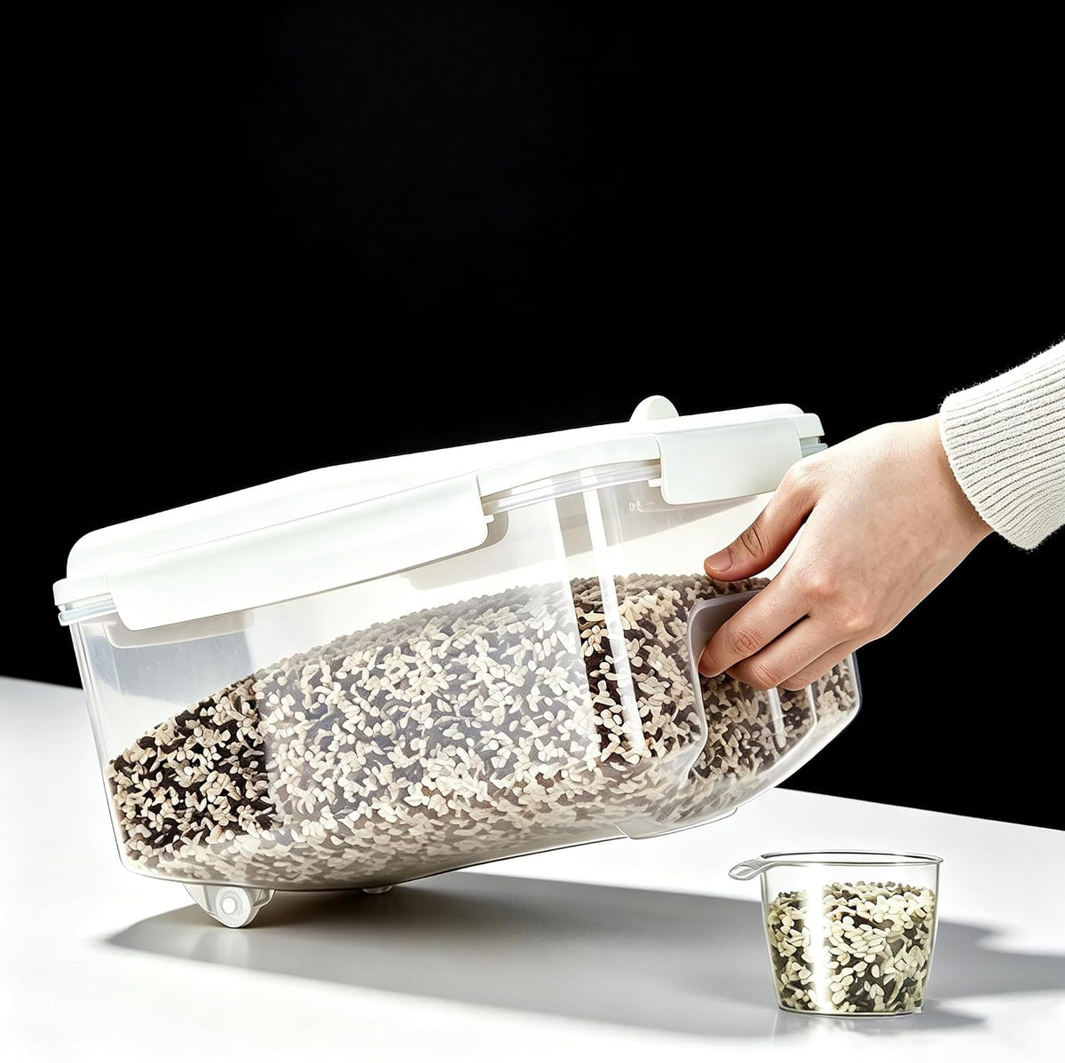 LivLab Mker 10 lb Airtight Rice Storage Container with Measuring Cup