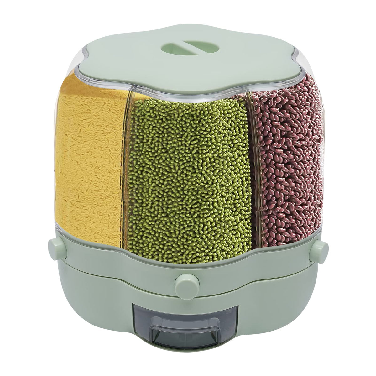 360° Rotating Grain Dispenser with 6 Grids, 27lbs Large Capacity Grain Dispenser Rotating Kitchen Storage Containers With Sealed Lid for Cereals, Oatmeal and Candy