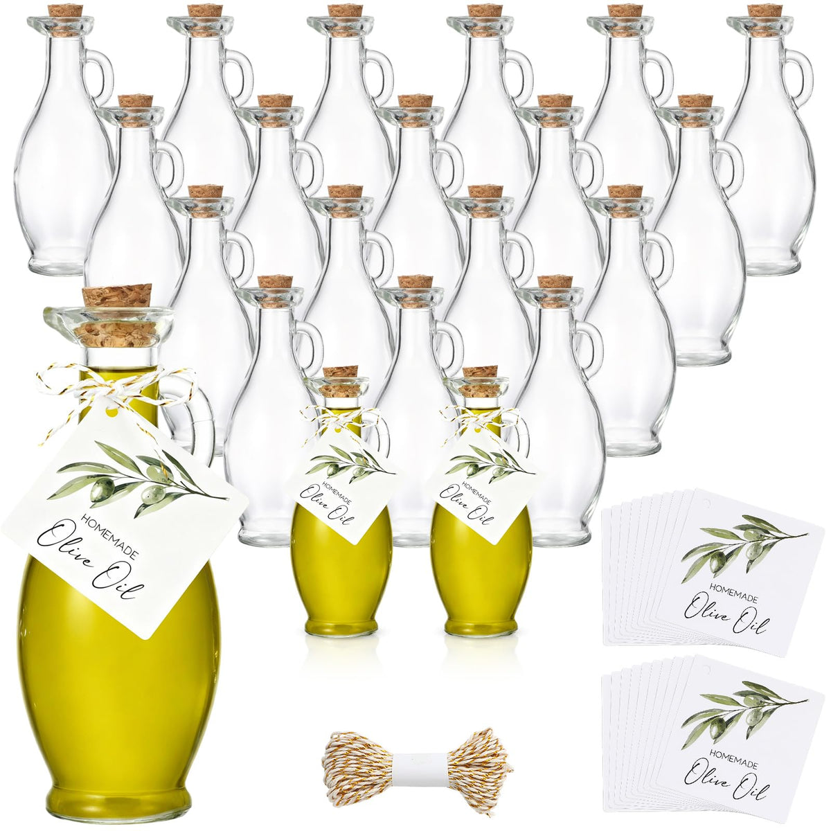 Vesici 20 Set 3.5 oz Mini Olive Oil Glass Bottle with Stopper, Party Favors