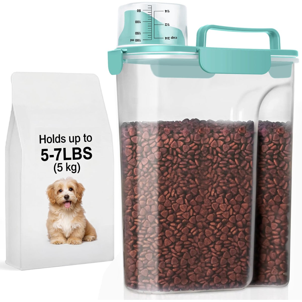 LEAWALK 5-7Lbs Dog Cat Food Storage Container with Upgraded Large Nozzle BPA-free, 4 Snap Seals Plastic Pet Food Storage Containers with Handles are Easy to Clean and Carry