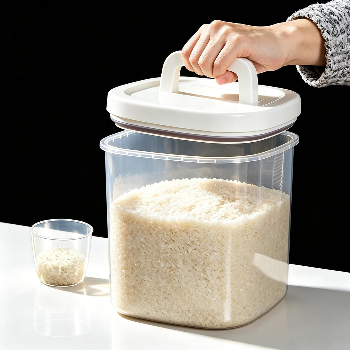 20-25 lbs Rice Dispenser,10.5 Qt/10 L/22-25 lbs Rice Container Storage with Measuring Cup & Brush Food Cereal Container Bins Household for Kitchen Pantry Organization (AY-10KG-WHITE)