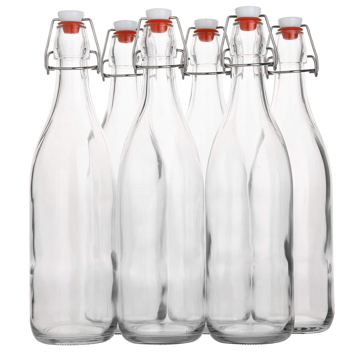 AYL Flip Top Glass Bottle [16 fl. oz./Pack of 6]– Swing Top Brewing Bottle with Stopper for Beverages, Oil, Vinegar, Kombucha, Beer, Water, Soda, Kefir – Airtight Lid & Leak Proof Cap – Clear