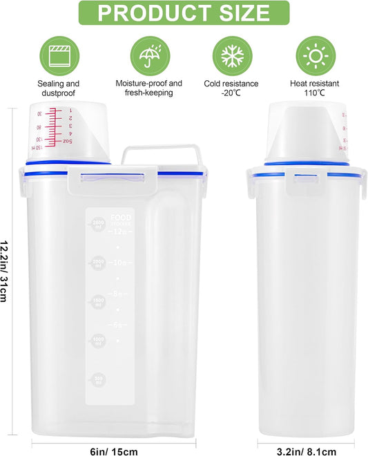 2 Pcs 5.5Lbs Rice Dispenser Storage Containers, Rice Container with Measuring Cup & Pour Spout, Kitchen Plastic Airtight Container for Cereal, Grain, Flour, Sugar, Oatmeal, Dry Pet Dog Food