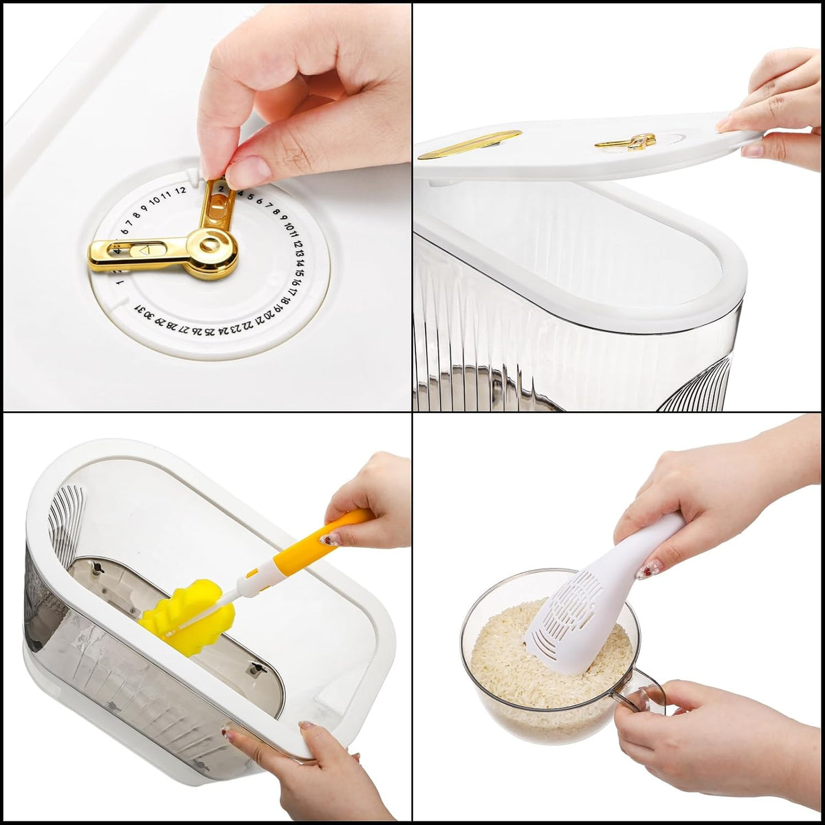 Cididu Clear Rice Holder Dispenser, 22 Lbs Large Grain Storage Container with Measuring Cup, Cylinder Household Food Dispenser Bucket Kitchen Organization for Cereal Oatmeal Coffee Bean Soybean Corn
