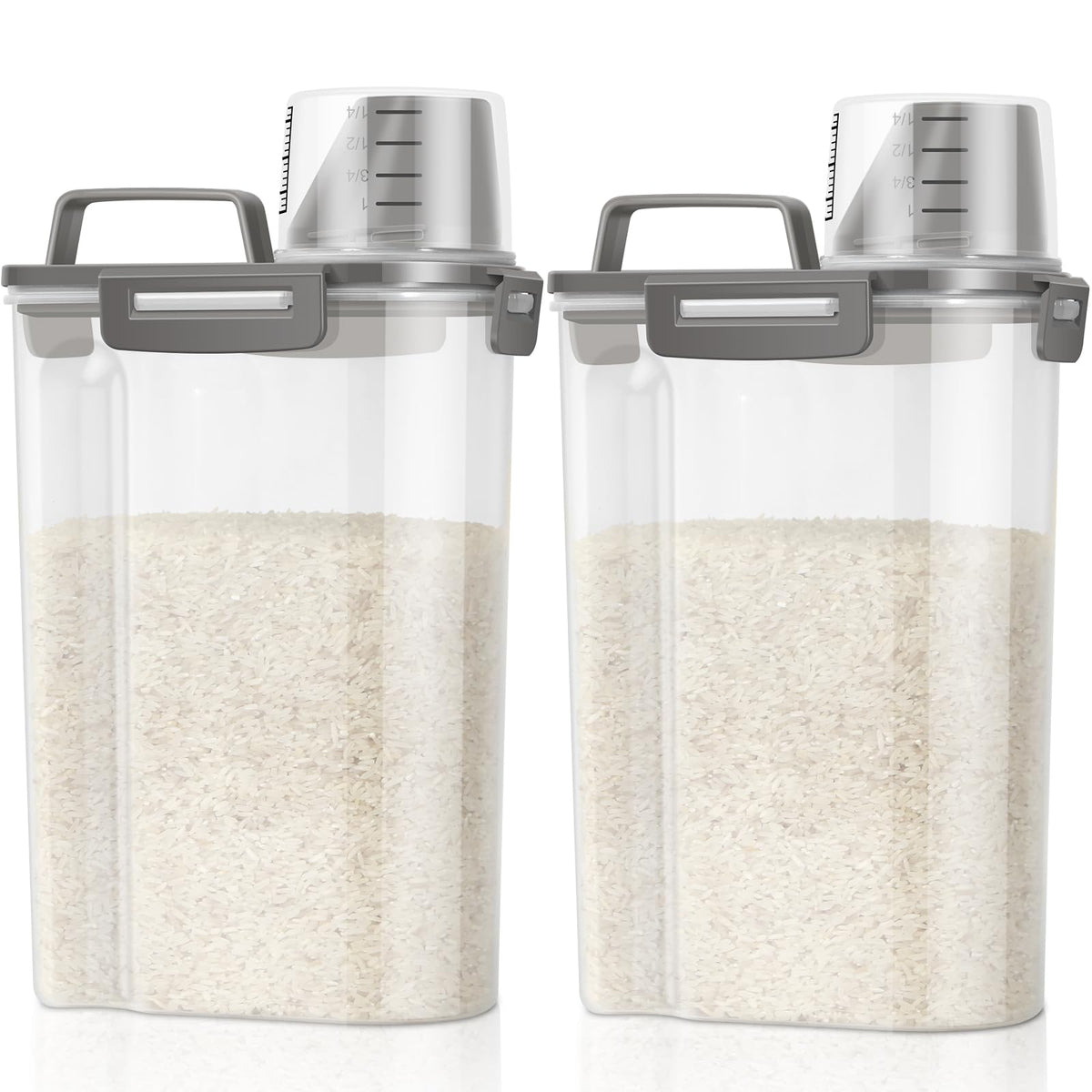 TBMax Rice Container Cereal Storage Container 2 Pack 5 Lbs, Kitchen Pantry Dry Food Storage Holder with Easy-Pouring Spout & Handy Cup, Small Pet Dog Cat Food Dispenser for Daily Feeding -Grey