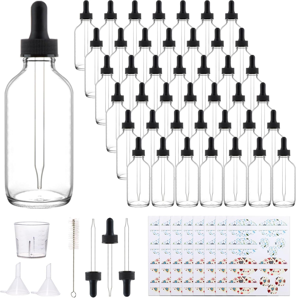 42 Pack 4oz Clear Glass Bottles with Glass Eye Droppers