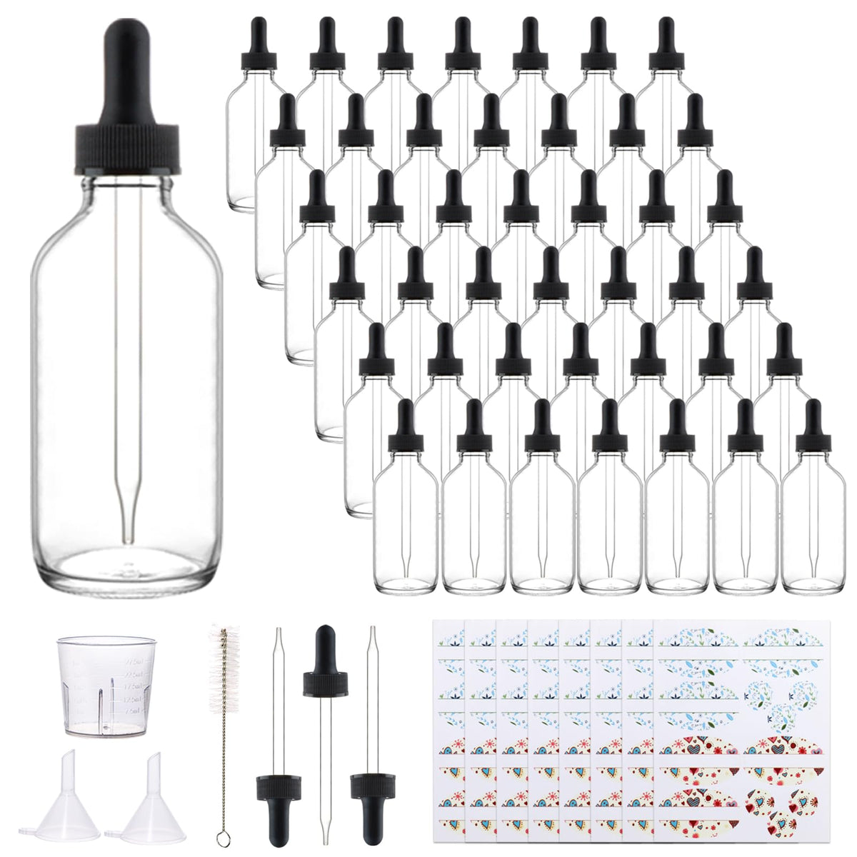 42 Pack 4oz Clear Glass Bottles with Glass Eye Droppers