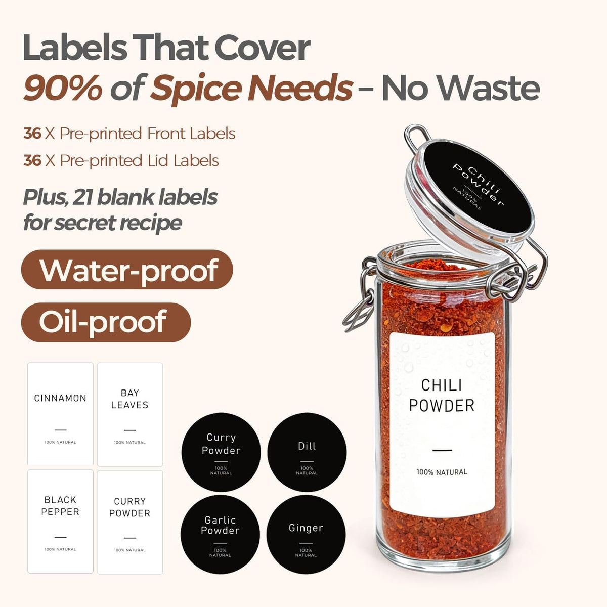 ComSaf Small Glass Spice Jars with Airtight Lids 4 oz 12 Pack with Labels