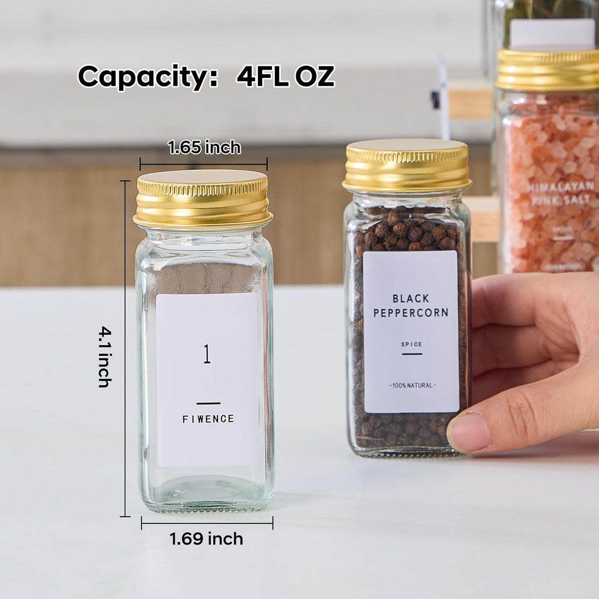 24 Pcs Glass Spice Jars with Labels, Seasoning Bottles with Gold Metal Caps