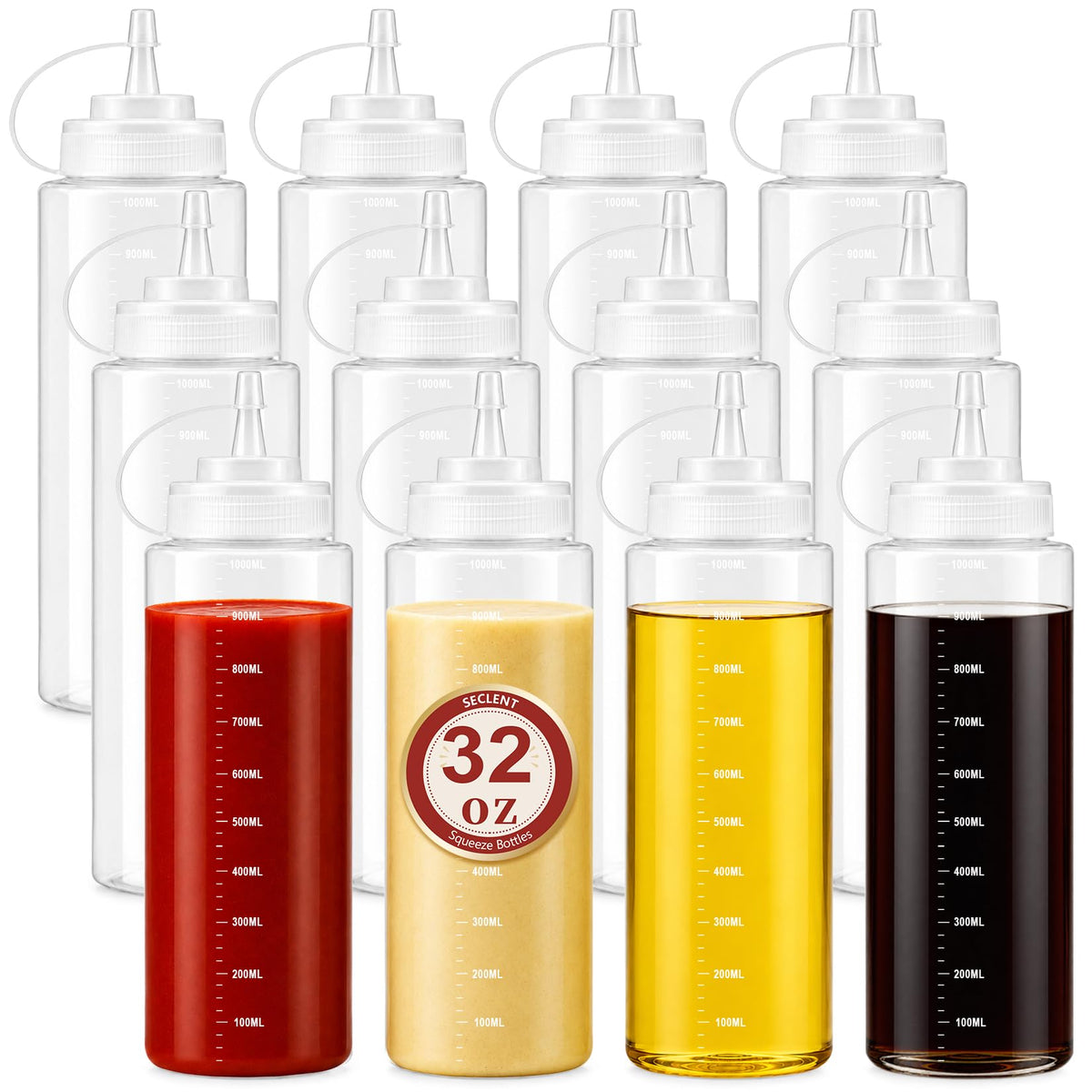 16 oz Condiment Squeeze Bottles, Squeeze Bottles for Sauces, Syrup Bottles