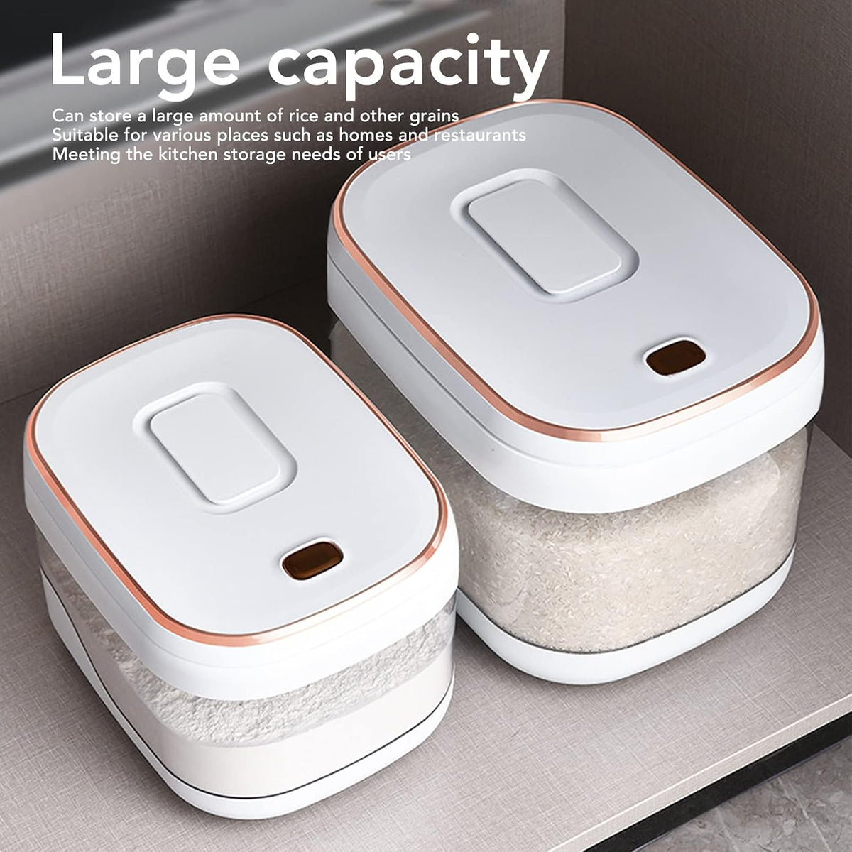 Rice Storage Container, Press Type Large Capacity Airtight Rice Dispenser with Measuring Cup, Proof Food Grade Grain Bucket for Kitchen Pantry Household (5KG)