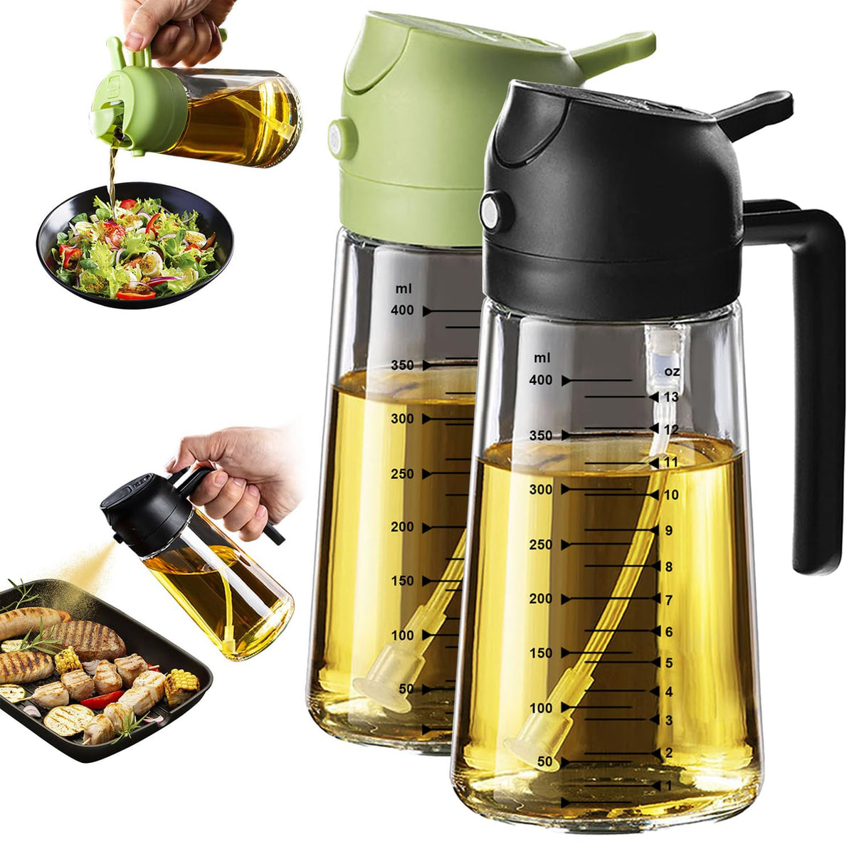 TrendPlain 16oz Olive Oil Sprayer for Cooking with Silicone Base, 2 Black