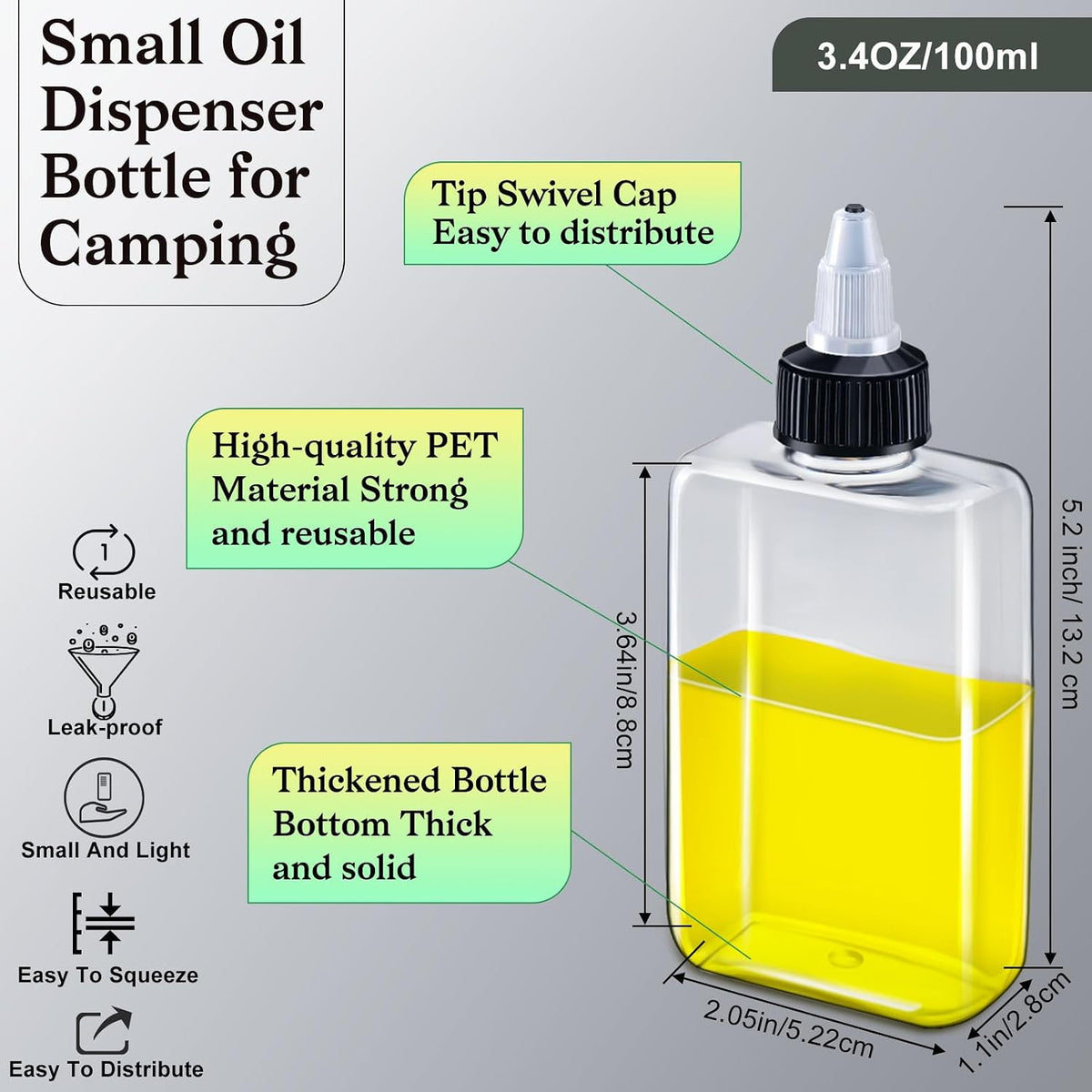 Yaomiao 3.4 oz Small Squeeze Bottles with Twist Top Caps for Liquids, 100ml Condiment Squeeze Containers Plastic Clear Dispensing Bottles for Travel, Camping, Kitchen, Vinegar, Oils, Sauce(50 Pcs)