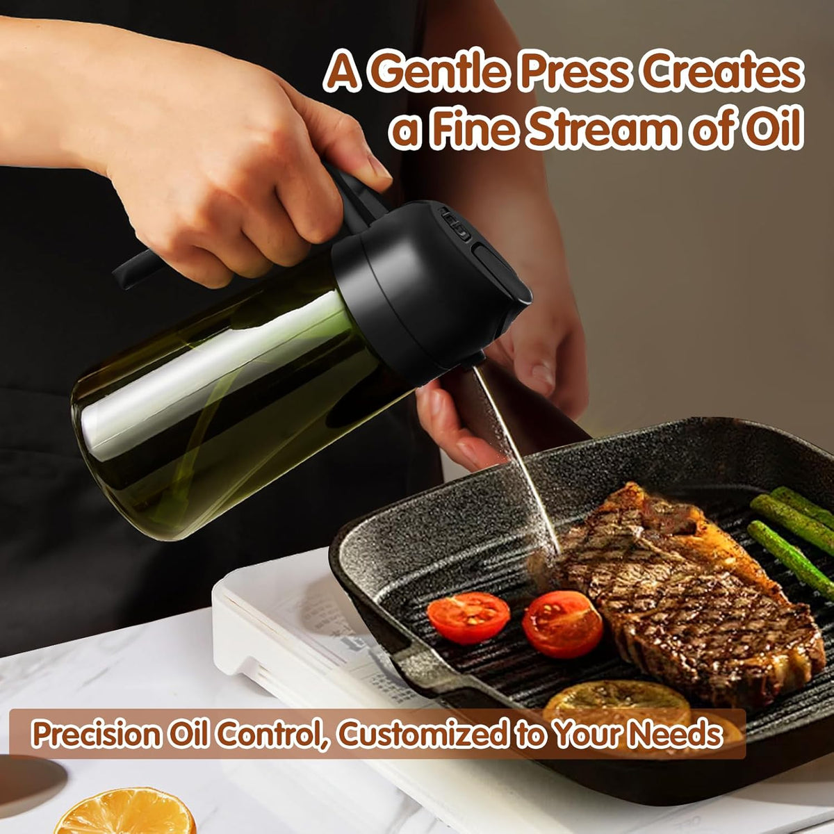YARRAMATE 16 oz 2-in-1 Dark Glass Olive Oil Sprayer & Dispenser, BlackGreen