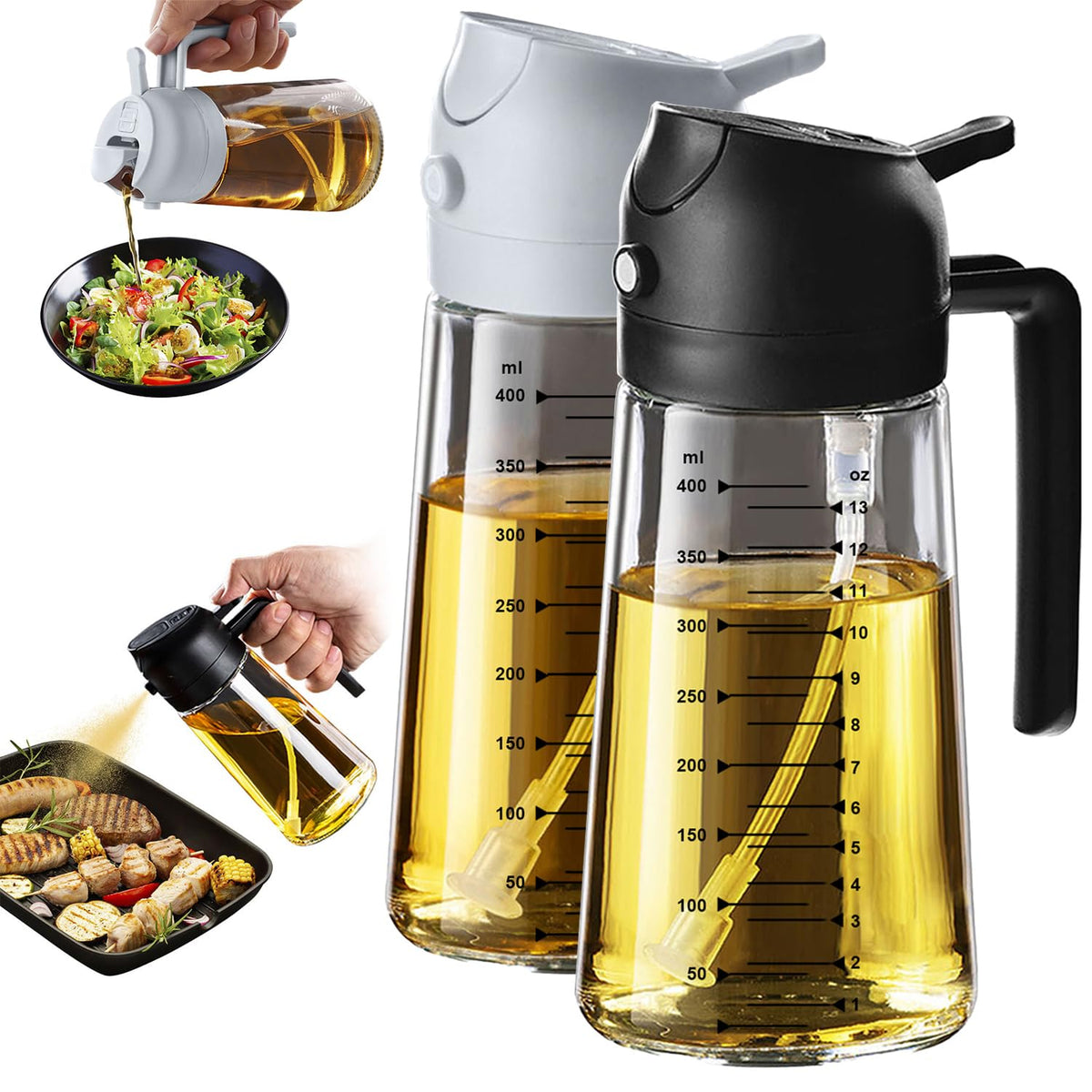 TrendPlain 16oz Olive Oil Sprayer for Cooking with Silicone Base, 2 Black
