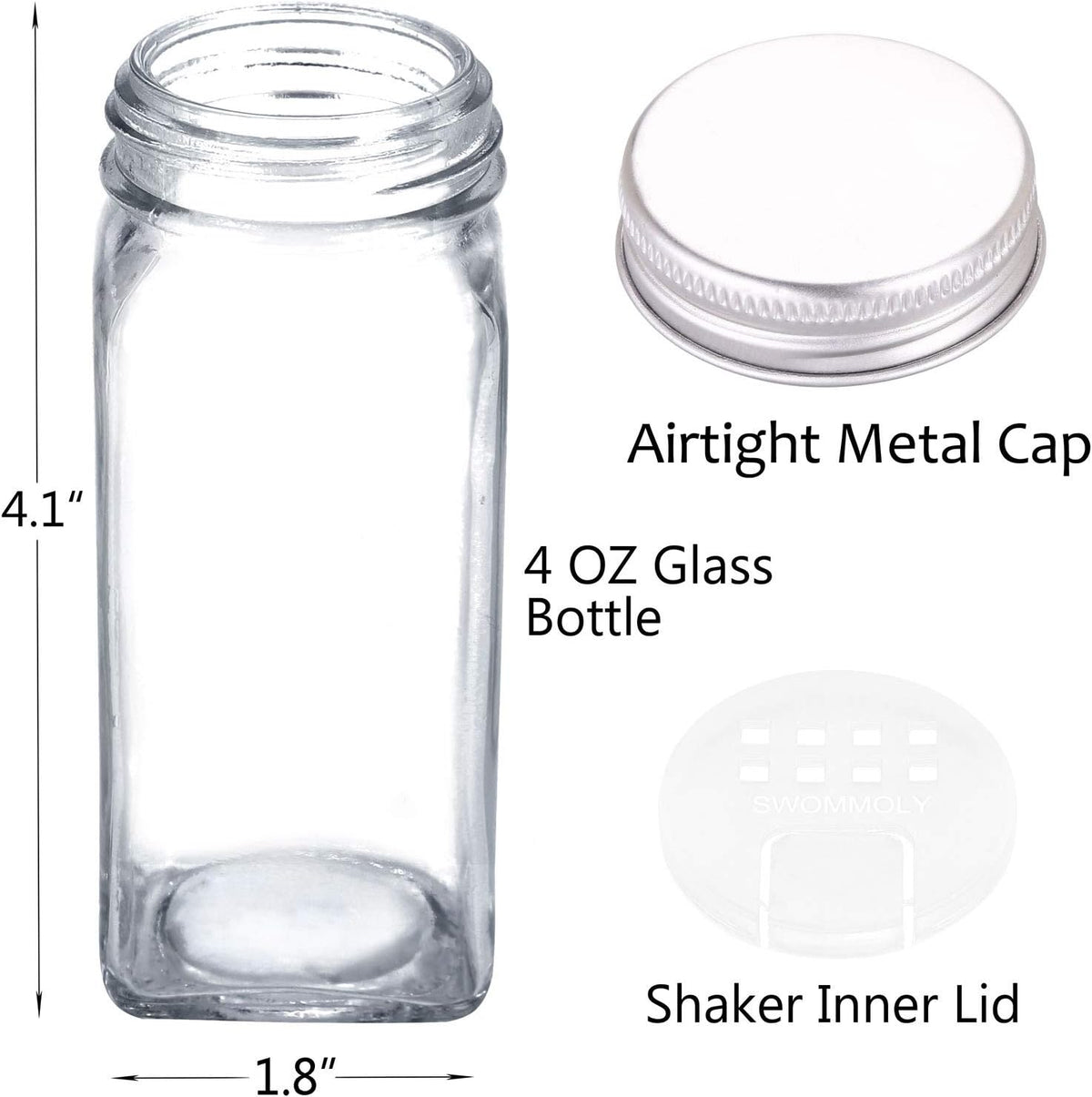 SWOMMOLY 25 Pcs 4 oz Glass Spice Jars with 703 Spice Labels and Shaker Lids