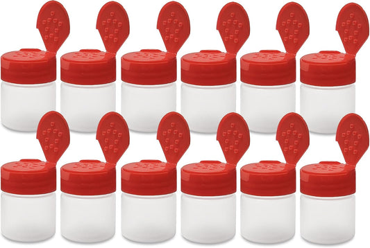 ljdeals 1 oz Plastic Spice Jars with Red Flip & Sift Caps – 12 Pack Empty Spice Bottles for Herbs, Seasonings, Powders, Camping, Travel, Kitchen, Restaurant Use – BPA-Free, Recyclable, Made in USA