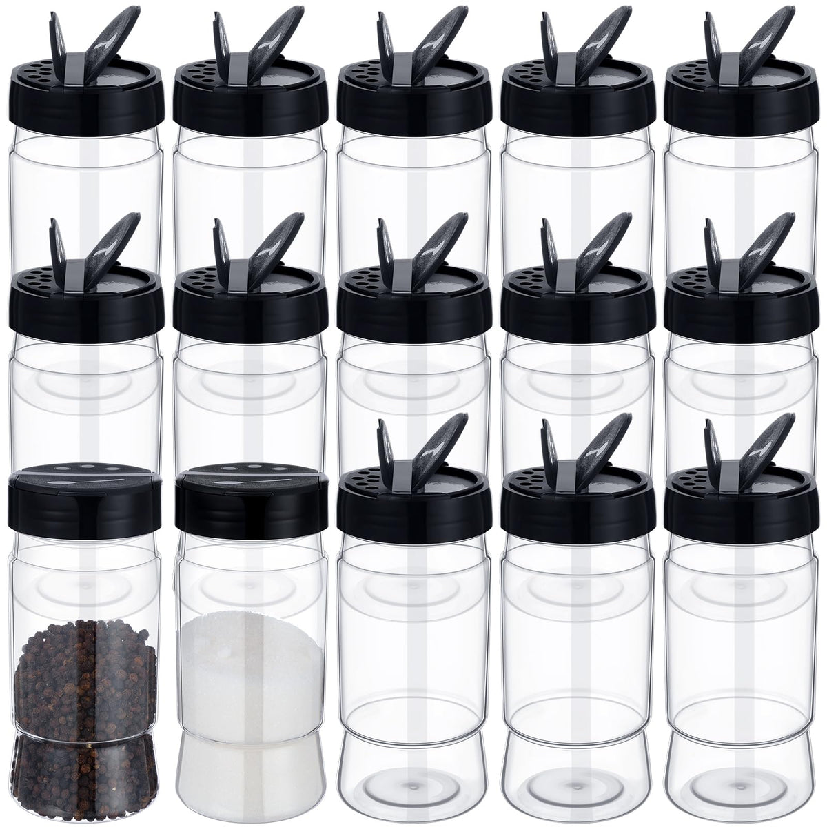 Mimorou 8.7 oz 30 Pack Plastic Spice Jars with Shaker Lids Clear Seasoning Containers Spice Bottles for Kitchen Storing Herbs Seasoning Powders (Cylinder)