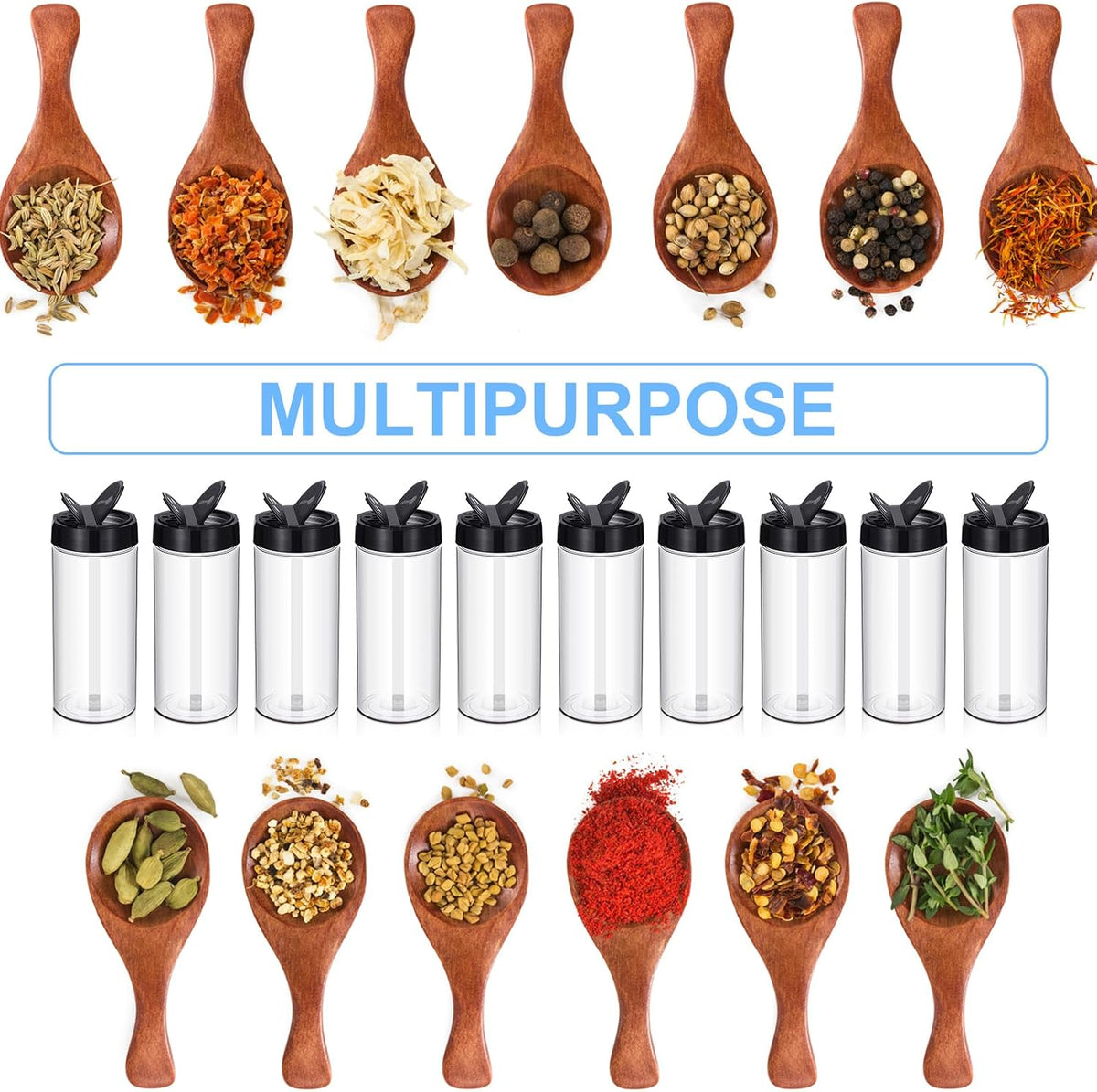 Zhehao 24 Pcs Plastic Spice Jars Clear Reusable Containers, 16 oz, Black