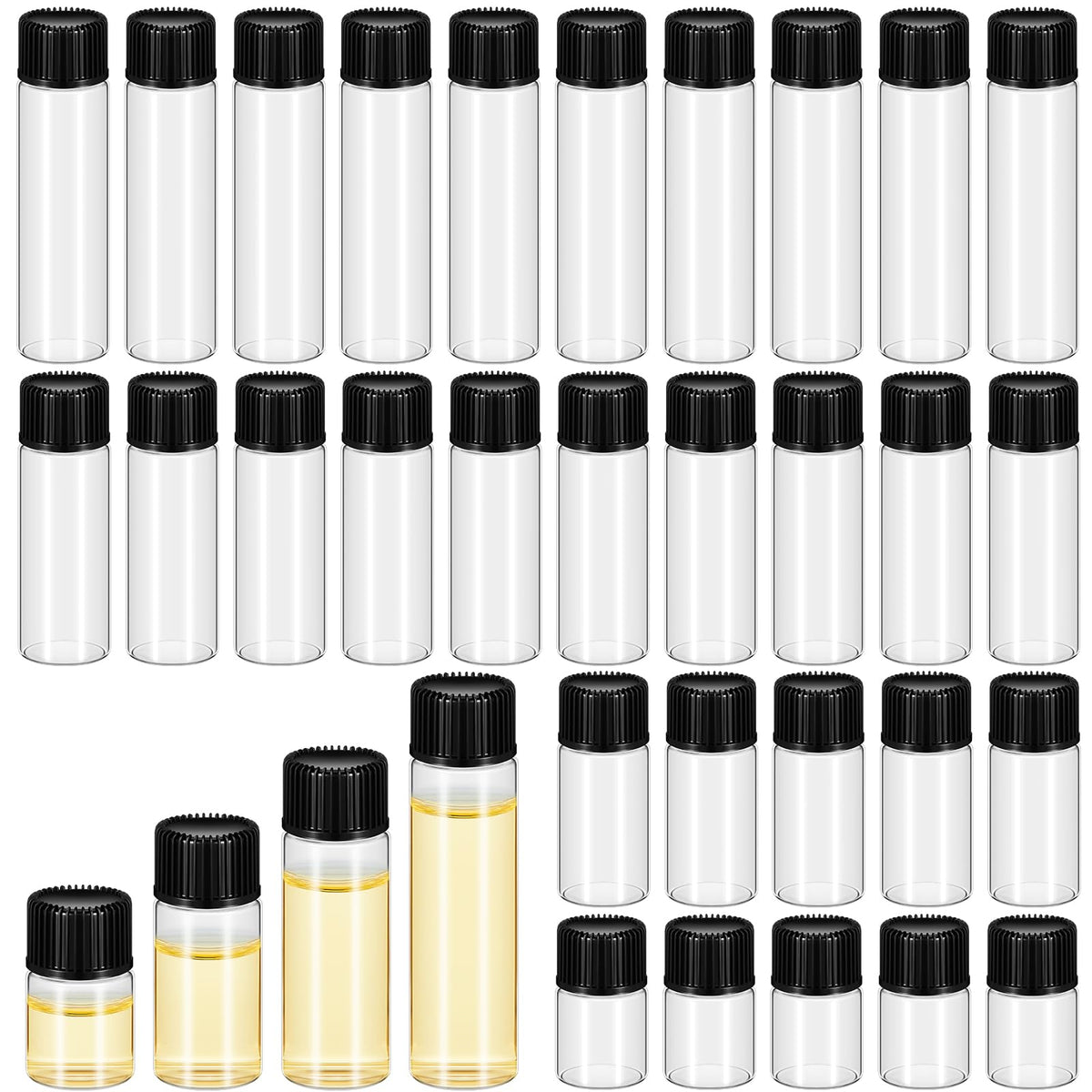 Lallisa 80 Pcs 5 ml Glass Vials with Screw Caps, Leakproof Small Glass Bottles Bulk, Mini Sample Vials with Plastic Stopper for Essential Oils, Sample, DIY Craft (Clear with Black Cap)