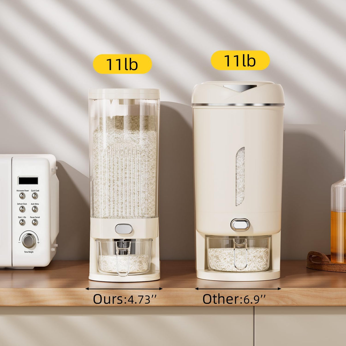 Rice Dispenser 11 Lbs, Airtight Rice Storage Container with Measuring Cup for Kitchen Pantry Organization, One-Touch Smart Dry Food Dispenser for Household Grain