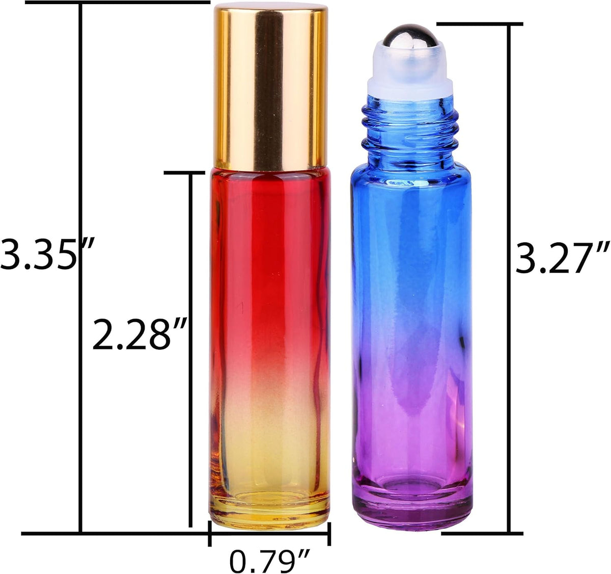 inice 24 10ml Essential Oils Roller Bottles Gradient Color Thick Glass Roll on Bottle Golden Metal Cap for Travel