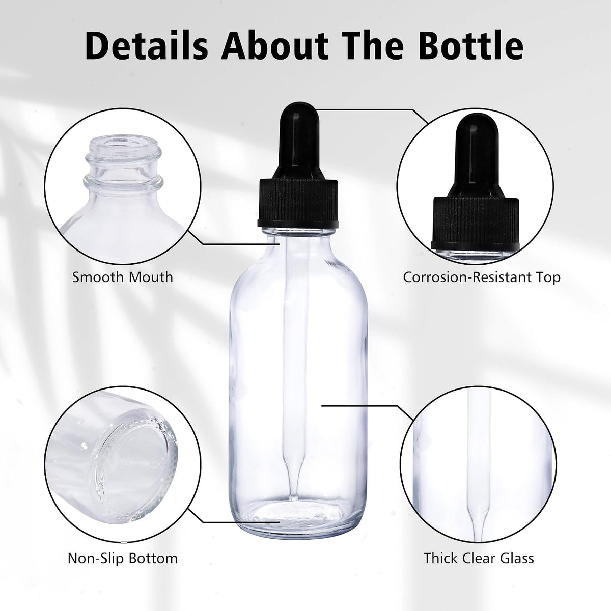 48 Pack 2oz Clear Glass Bottles with Glass Eye Droppers